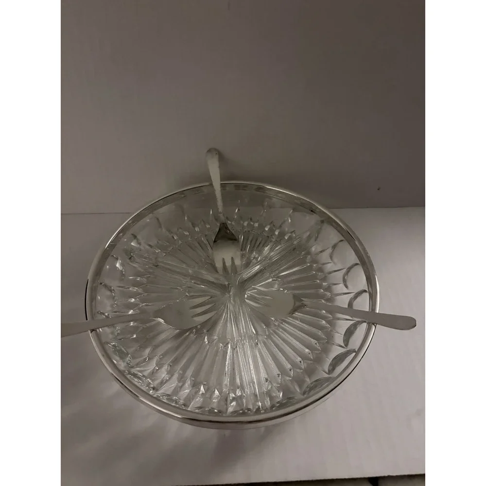 Vintage Leonard Silver Mtg. Silver plated  Crystal  divided tray w 3 small forks
